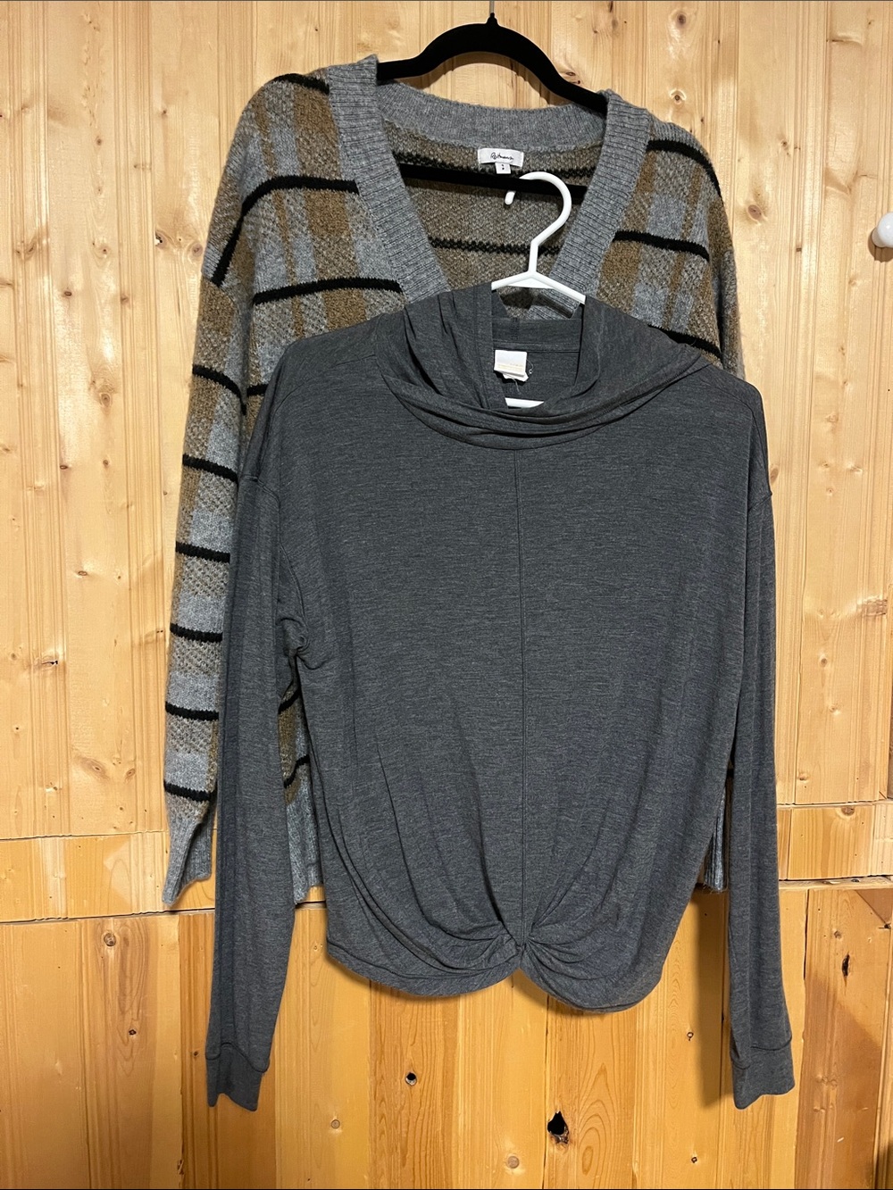 Lole Gray Twist-Front Cowl & Reitman Striped Heather Sweater Duo